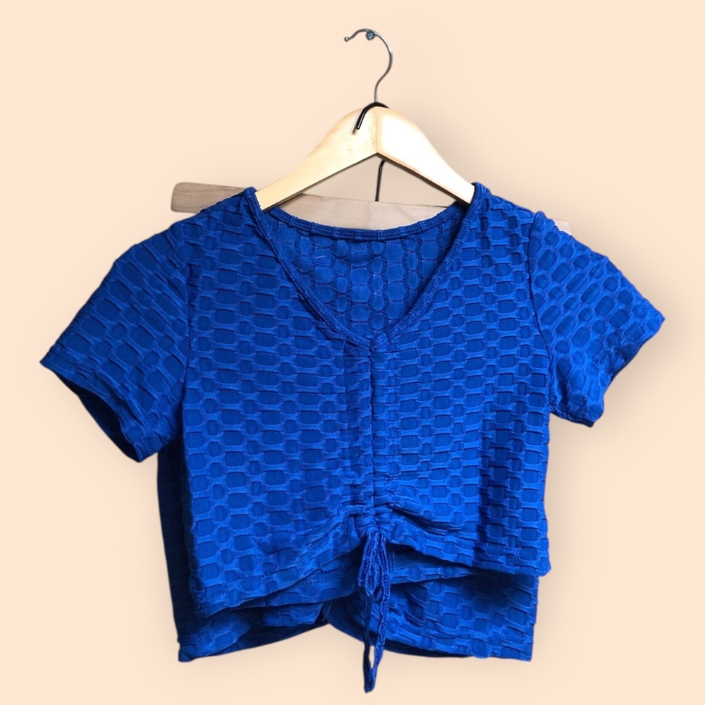 Groovy NWT Blue 2pc Festival Set Stretchy Crop Top & Bike Shorts Women’s S/M